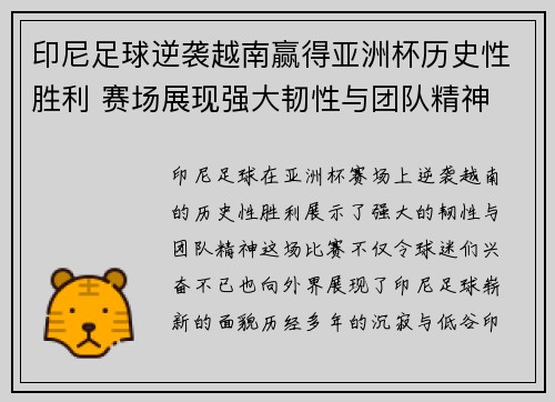 印尼足球逆袭越南赢得亚洲杯历史性胜利 赛场展现强大韧性与团队精神